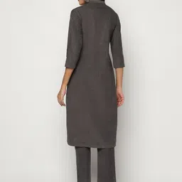 BARARA ETHNIC Thread Work Pure Cotton Corduroy A-line Kurta with Trousers image 2