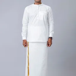 Ramraj Men Pack of 2 Pure Cotton Dhotis With Zari Border image 4