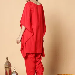 LetsDressUp Printed Boat Neck Flared Sleeves Pleated Kaftan Kurti image 3