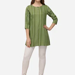 HERE&NOW Green & olive branch Keyhole Neck Printed Kurti image 5