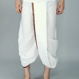 Exotic India Cotton Ready to Wear Dhoti With Woven Zari Patti from image 2
