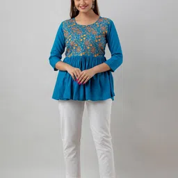 SHOOLIN Ethnic Motifs Embroidered Pleated A-Line Kurti image 2