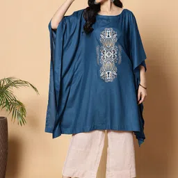 LetsDressUp Ethnic Motifs Printed Boat Neck Flared Sleeves Pleated Kaftan Kurti image 4
