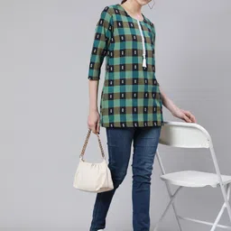 AKIMIA Checked Thread Work Straight Pure Cotton Kurti image 2