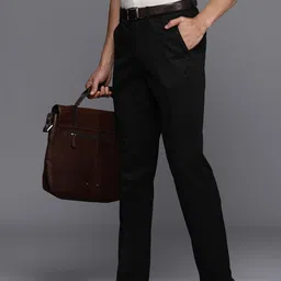 Louis Philippe Men Solid Mid Rise Slim Fit Formal Trousers-picture-0