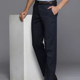 Louis Philippe Men Checked Mid-Rise Regular Fit Formal Trousers-image-52