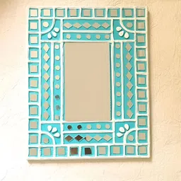 Peepul Tree Turquoise Blue Mirror Work Clay Wall Hanging-picture-5