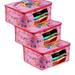 Kuber Industries Pink & Blue 3-Pieces Disney Princess Printed Large Saree Organisers-picture-11