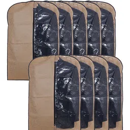Kuber Industries Coffee-Brown 9-Pcs Self Design Half Transparent Coat Covers-picture-0