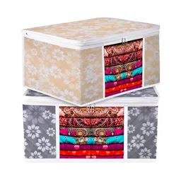 Kuber Industries Grey & Beige 2 Pieces Floral Printed Sweater Bag Organisers-picture-15