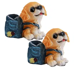 TIED RIBBONS Set Of 2 Multicoloured Cute Dog Pen Stand Desk Organizer image 4