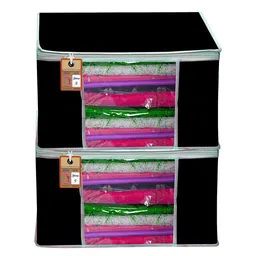 atorakushon Set Of 2 Black Solid Non-Woven Wardrobe Organisers image 3
