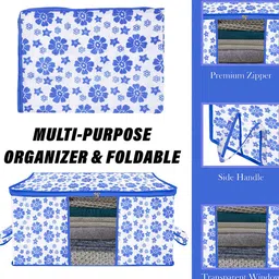Kuber Industries Blue & White 3 Pieces Printed Large Underbed Storage Bag image 5