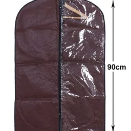 Kuber Industries Brown & Transparent 2 Pcs  Embossed Self Design Foldable Coat Covers image 4