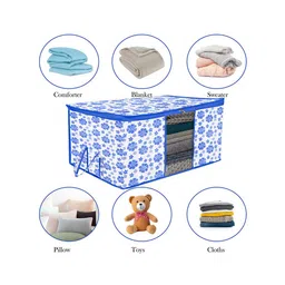 Kuber Industries Blue & White 3 Pieces Printed Large Underbed Storage Bag image 2