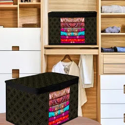 Kuber Industries Black 9 Pieces Golden Dot Visible Window Saree Storage Organisers image 3