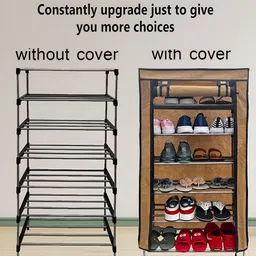 Rmerchants Beige & Black 6-Tier Rectangle Shelf Racks image 3
