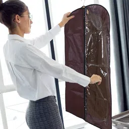 Kuber Industries Brown & Transparent 2 Pcs  Embossed Self Design Foldable Coat Covers image 2