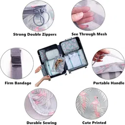 HOUSE OF QUIRK Grey & Pink 7 Pieces Printed Multi Utility Organisers image 4