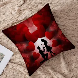 STITCHNEST Red & Black Square Valentine Cushion Covers With Filler image 3