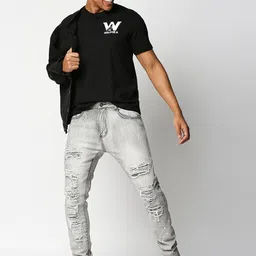 WAIMEA Men Grey Skinny Fit Highly Distressed Heavy Fade Stretchable Ripped Jeans image 2