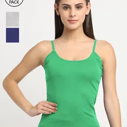 Friskers Women Pack Of 3 Solid Cotton Camisoles-image-74