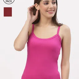 Floret Women Pack Of 2 Maroon & Magenta Cotton Solid Camisoles-picture-32