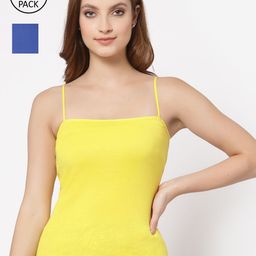 Floret Women Pack Of 2 Yellow And Blue Solid Cotton Camisoles-picture-4