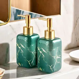 UMAI Green & Gold-Toned 2 piece Abstract Ceramic Soap Dispenser image 1