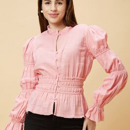 Globus Peach-Coloured Cotton Shirt Style Top-picture-42