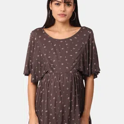 The Mom Store Brown Embellished Extended Sleeves Maternity Cinched Waist Top image 1
