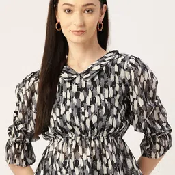 Slenor Animal Printed Puff Sleeve Georgette Cinched Waist Top-picture-21