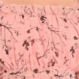 Martini Peach-Coloured Floral Print Georgette Cinched Waist Top image 2