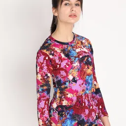 CHKOKKO Maroon & Pink Print Top image 3