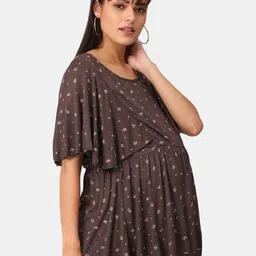 The Mom Store Brown Embellished Extended Sleeves Maternity Cinched Waist Top image 5