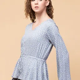 Hive91 Blue & White Print Cinched Waist Top image 3