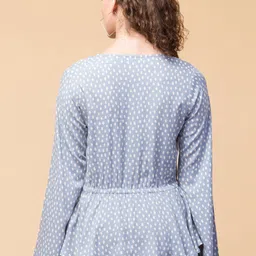 Hive91 Blue & White Print Cinched Waist Top image 4