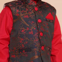 Aj DEZInES Boys Mandarin Collar Pure Cotton Straight Kurta & Dhoti Pants With Nehru Jacket image 5