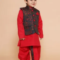 Aj DEZInES Boys Mandarin Collar Pure Cotton Straight Kurta & Dhoti Pants With Nehru Jacket image 4