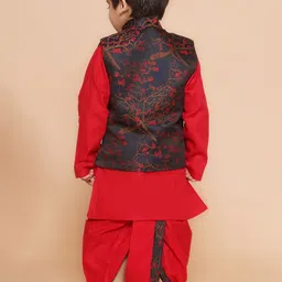 Aj DEZInES Boys Mandarin Collar Pure Cotton Straight Kurta & Dhoti Pants With Nehru Jacket image 3