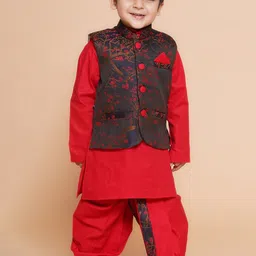 Aj DEZInES Boys Mandarin Collar Pure Cotton Straight Kurta & Dhoti Pants With Nehru Jacket image 2