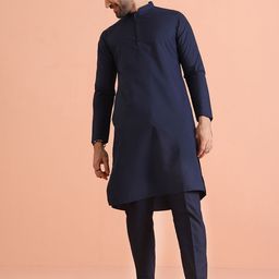 KISAH Mandarin Collar Long Sleeves Indigo Straight Kurta with Trousers-picture-29