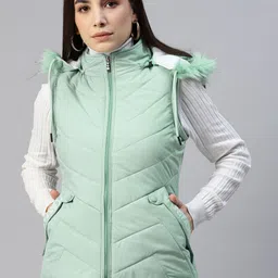 Foreign Culture By Fort Collins Women Green Parka Jacket with Detachable Hood-picture-38