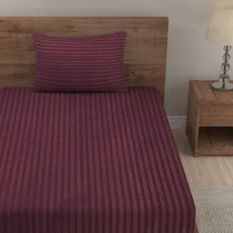 HOSTA HOMES Purple Striped Fitted 280 TC Single Bedsheet with 1 Pillow Covers image 3
