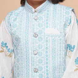 Aj DEZInES Boys Floral Printed Regular Pure Cotton Kurta with Pyjamas & Jacket image 3