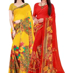 KALINI 2 Yellow & Red Pure Georgette Saree image 1