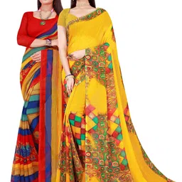 KALINI Pack Of 2 Yellow & Red Pure Georgette Saree image 1