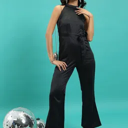 Tokyo Talkies Black Halter Neck Satin Basic Jumpsuit-picture-40