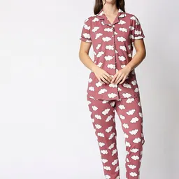 I like me Women Brown Self Design Printed Night Suit-picture-11