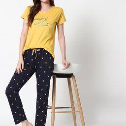 Zeyo Women Yellow & Navy Blue Printed Night Suit-picture-24